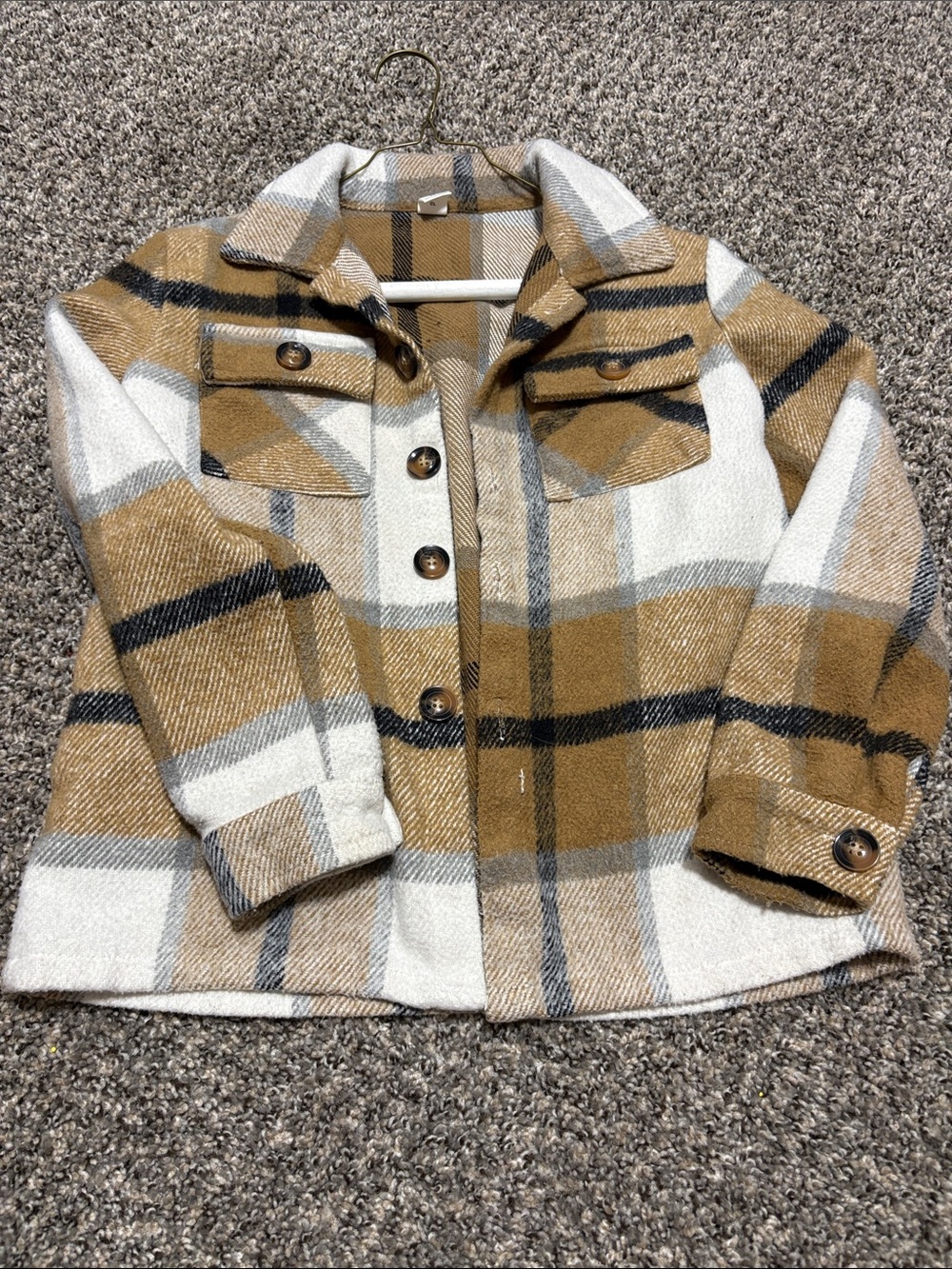 SHEIN Plaid Shacket Jacket - Camel, White & Black